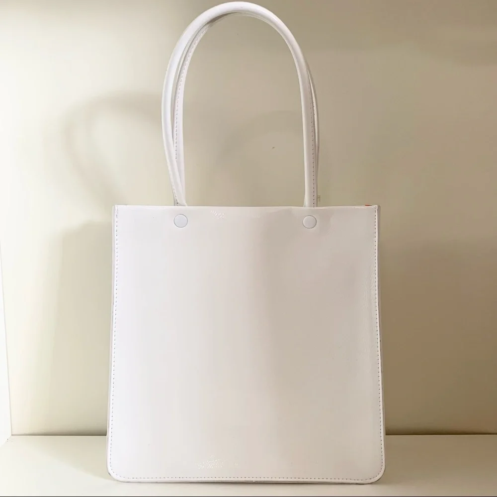 White patent minimal sporty tote bag